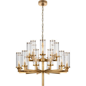 Kelly Wearstler Liaison 20 Light 34 inch Antique-Burnished Brass Double Tier Chandelier Ceiling Light in Clear Glass