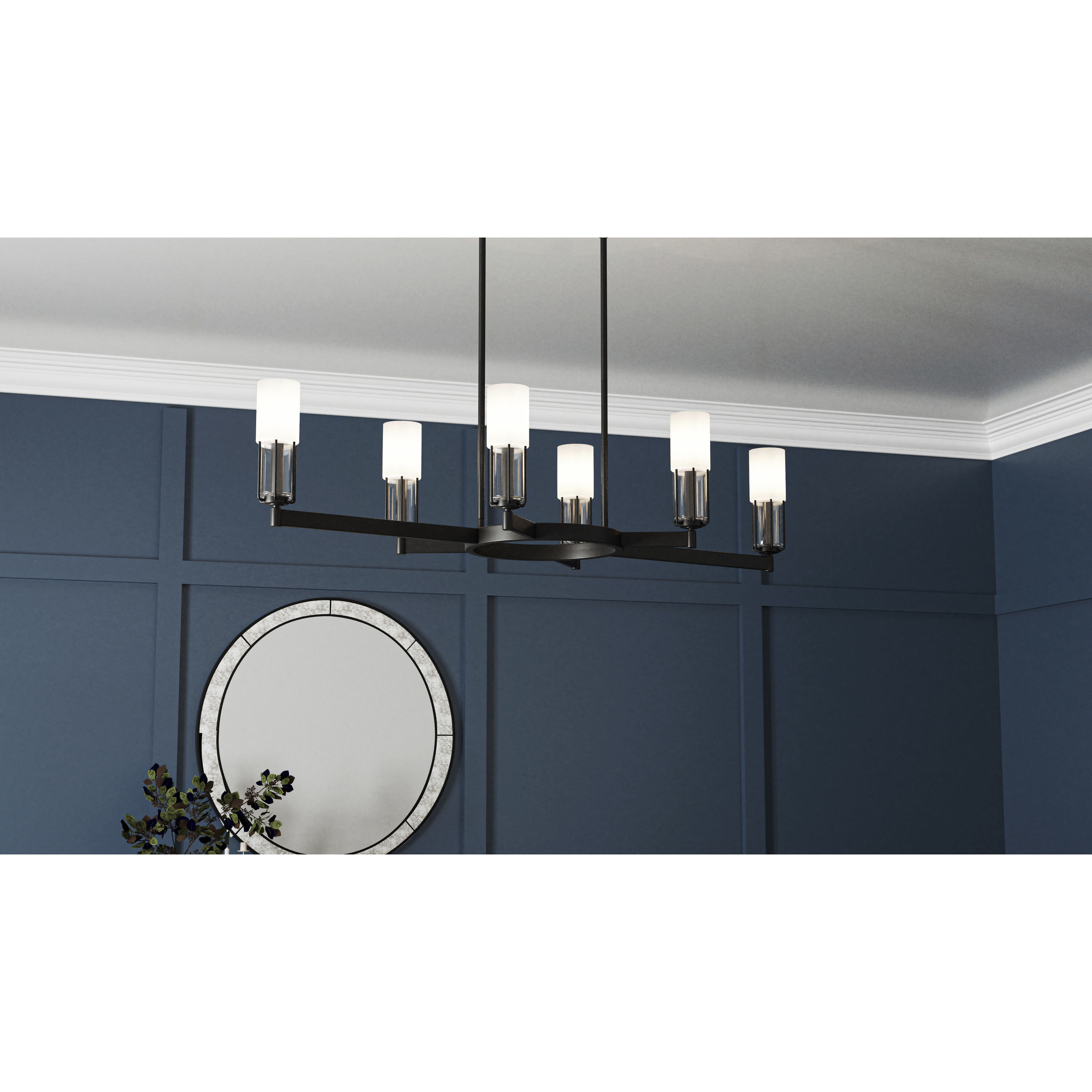 Cruz 6 Light 48 inch Matte Black Linear Chandelier Ceiling Light, Large