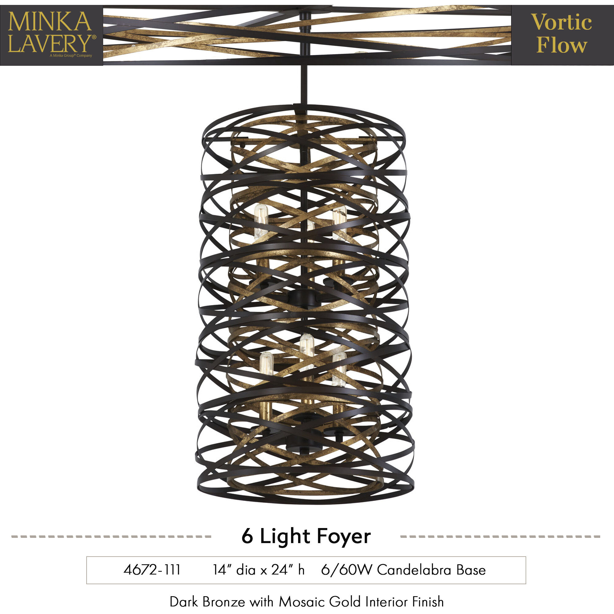 Vortic Flow 6 Light 14 inch Dark Bronze/Mosaic Gold Pendant Ceiling Light