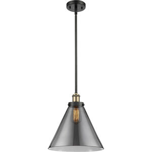 Ballston X-Large Cone 1 Light 8 inch Black Antique Brass Pendant Ceiling Light in Plated Smoke Glass