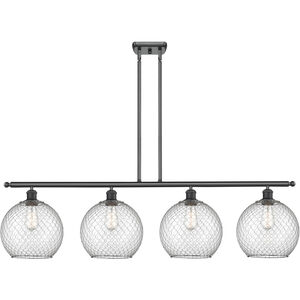 Ballston Large Farmhouse Chicken Wire LED 48 inch Matte Black Island Light Ceiling Light in Clear Glass with Nickel Wire, Ballston