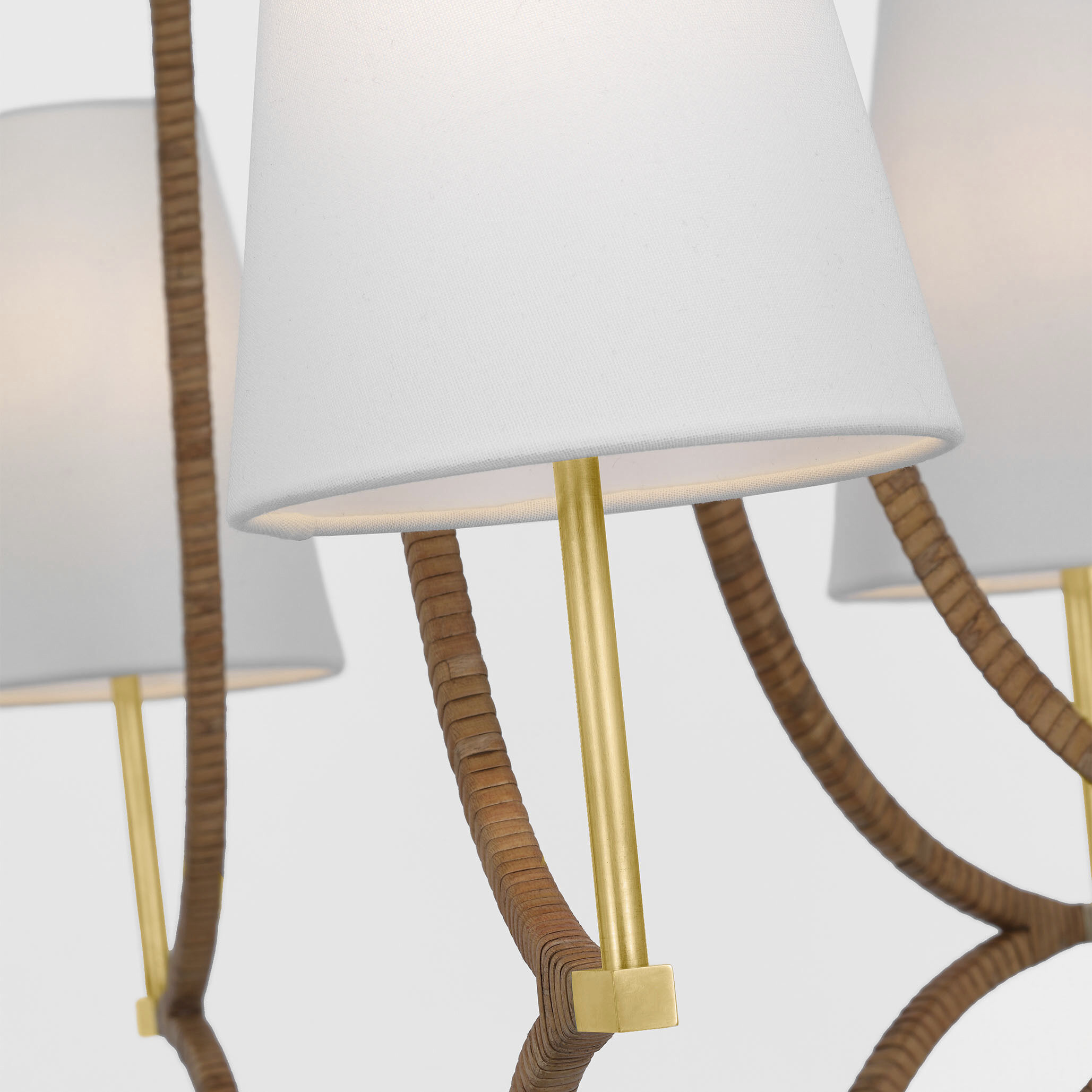 Chapman & Myers Biscayne LED 30.25 inch Antique-Burnished Brass and Natural Rattan Wrapped Chandelier Ceiling Light, Large