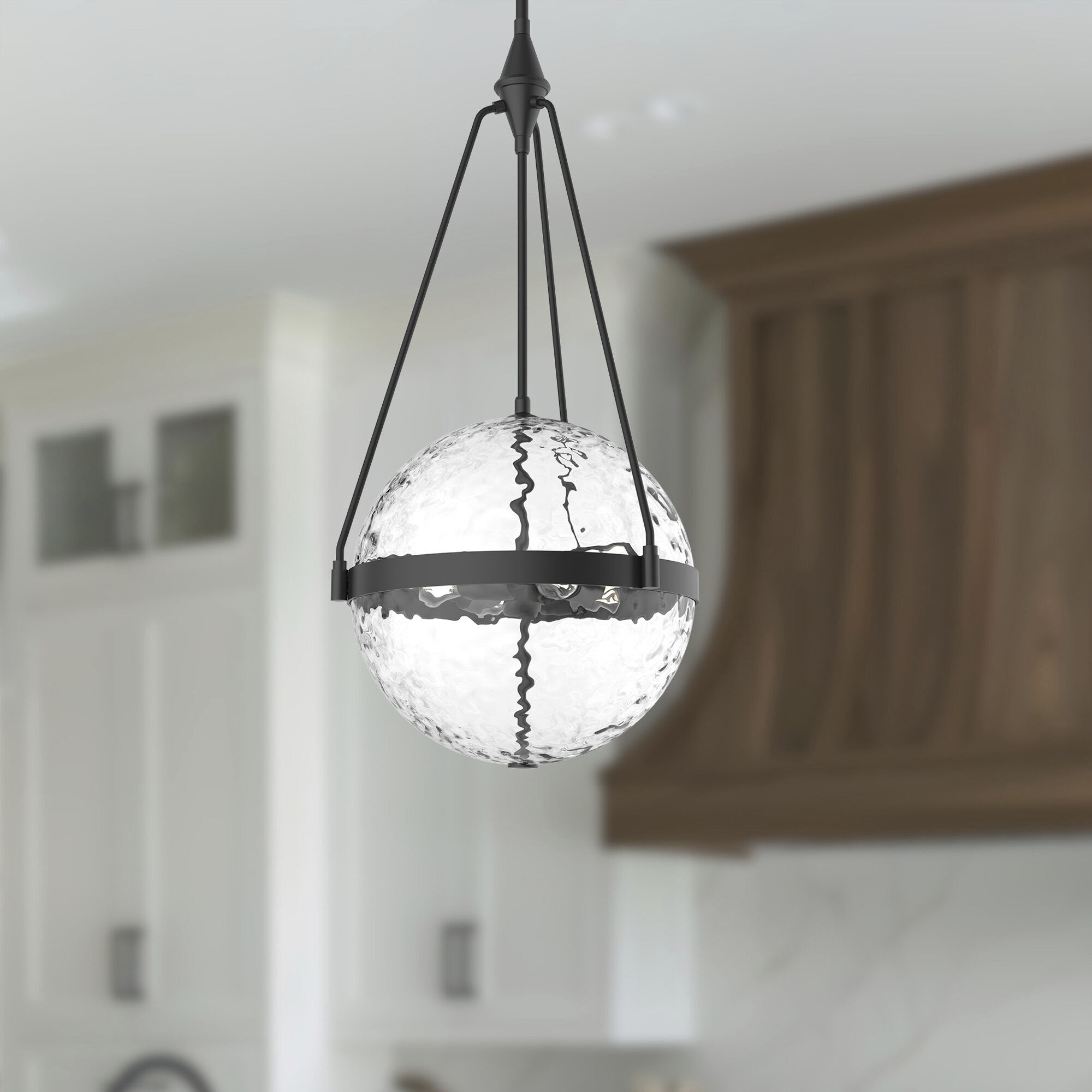 Alora Mood Harmony Pendant Ceiling Light in Matte Black, Clear Water Glass