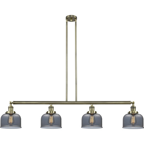 Franklin Restoration Large Bell 4 Light 52.63 inch Antique Brass Island Light Ceiling Light in Plated Smoke Glass, Franklin Restoration