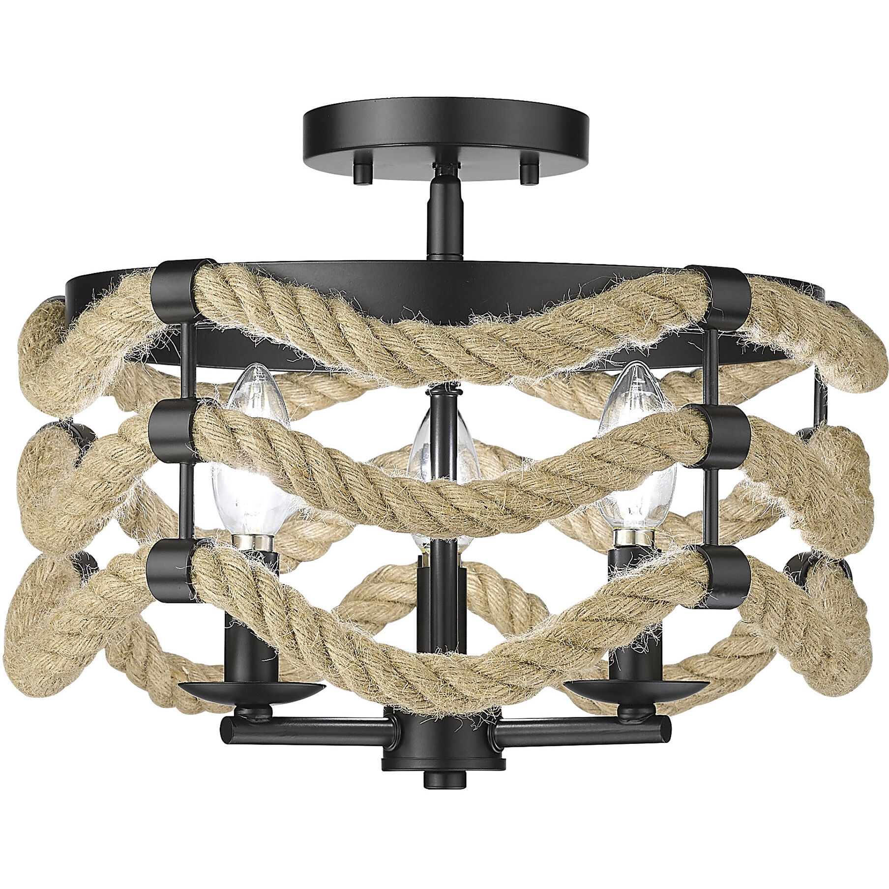 Marissa 3 Light 14.5 inch Matte Black Semi-Flush Mount Ceiling Light