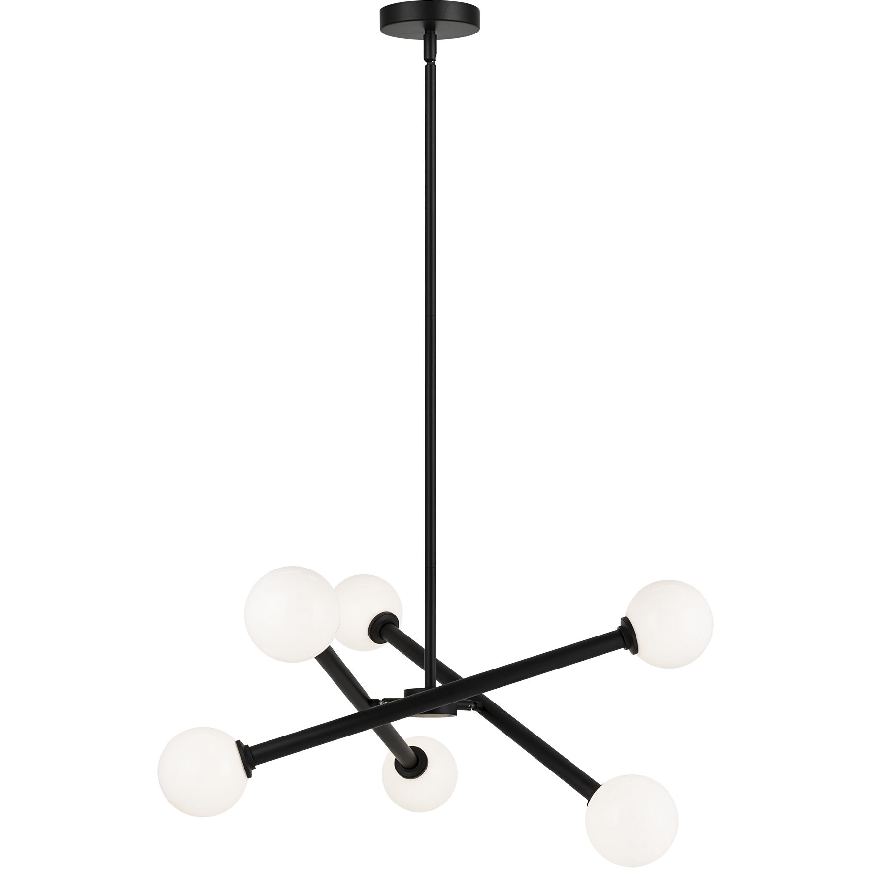 Matchstix 6 Light 27.88 inch Black Pendant Ceiling Light in Black and Opal Glass