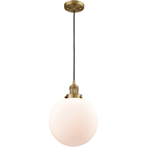 Franklin Restoration X-Large Beacon LED 10 inch Brushed Brass Mini Pendant Ceiling Light in Matte White Glass, Franklin Restoration