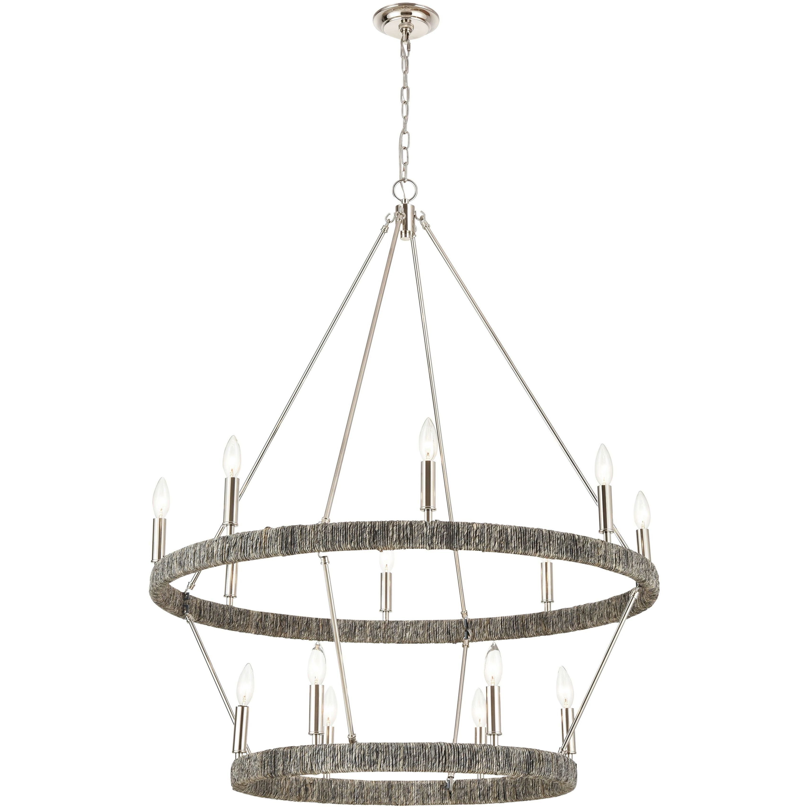 Abaca 14 Light 36 inch Polished Nickel with Gray Chandelier Ceiling Light
