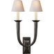 French Deco Horn 2 Light 12.25 inch Bronze Double Sconce Wall Light in Natural Paper