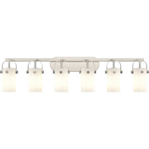 Pilaster II Cylinder 6 Light 43.88 inch Satin Nickel Bath Vanity Light Wall Light in Matte White Glass