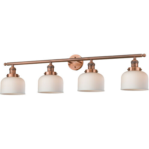 Franklin Restoration Large Bell 4 Light 44 inch Antique Copper Bath Vanity Light Wall Light in Matte White Glass, Franklin Restoration