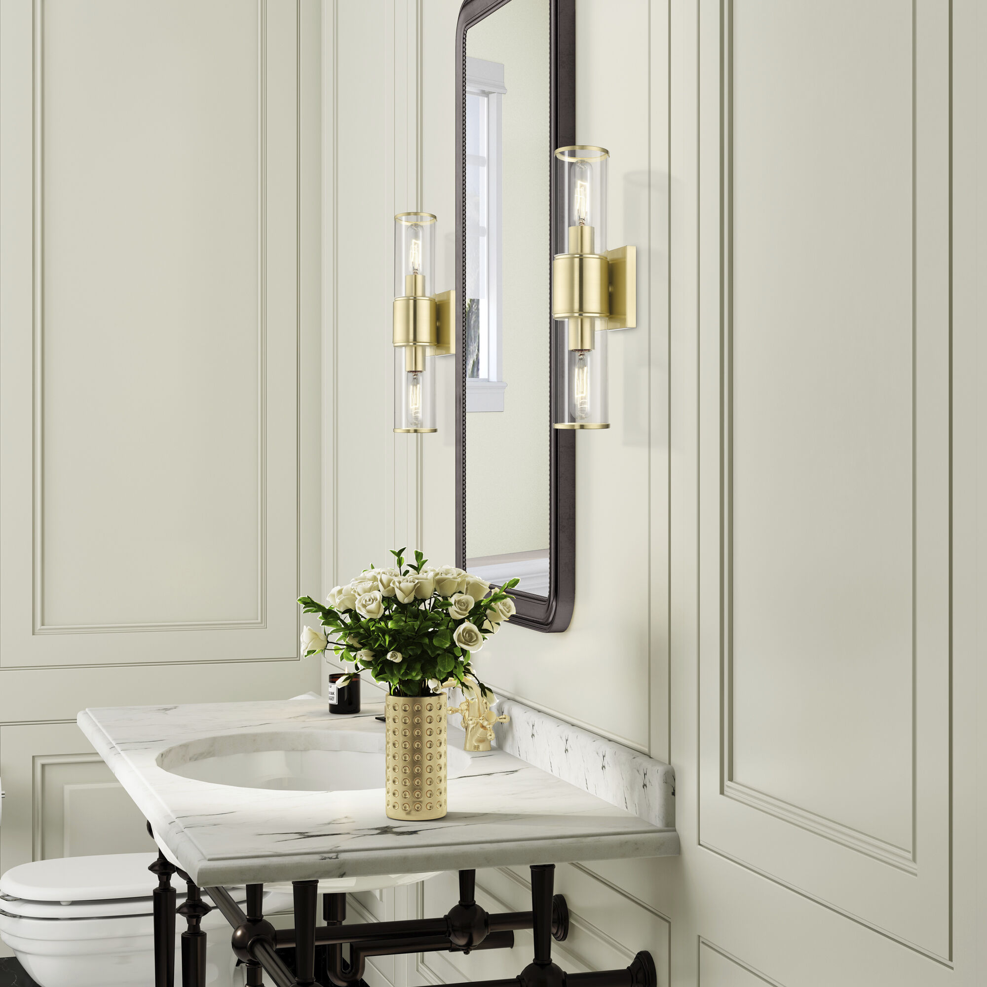 Quincy 2 Light 16 inch Satin Brass Vanity Sconce Wall Light