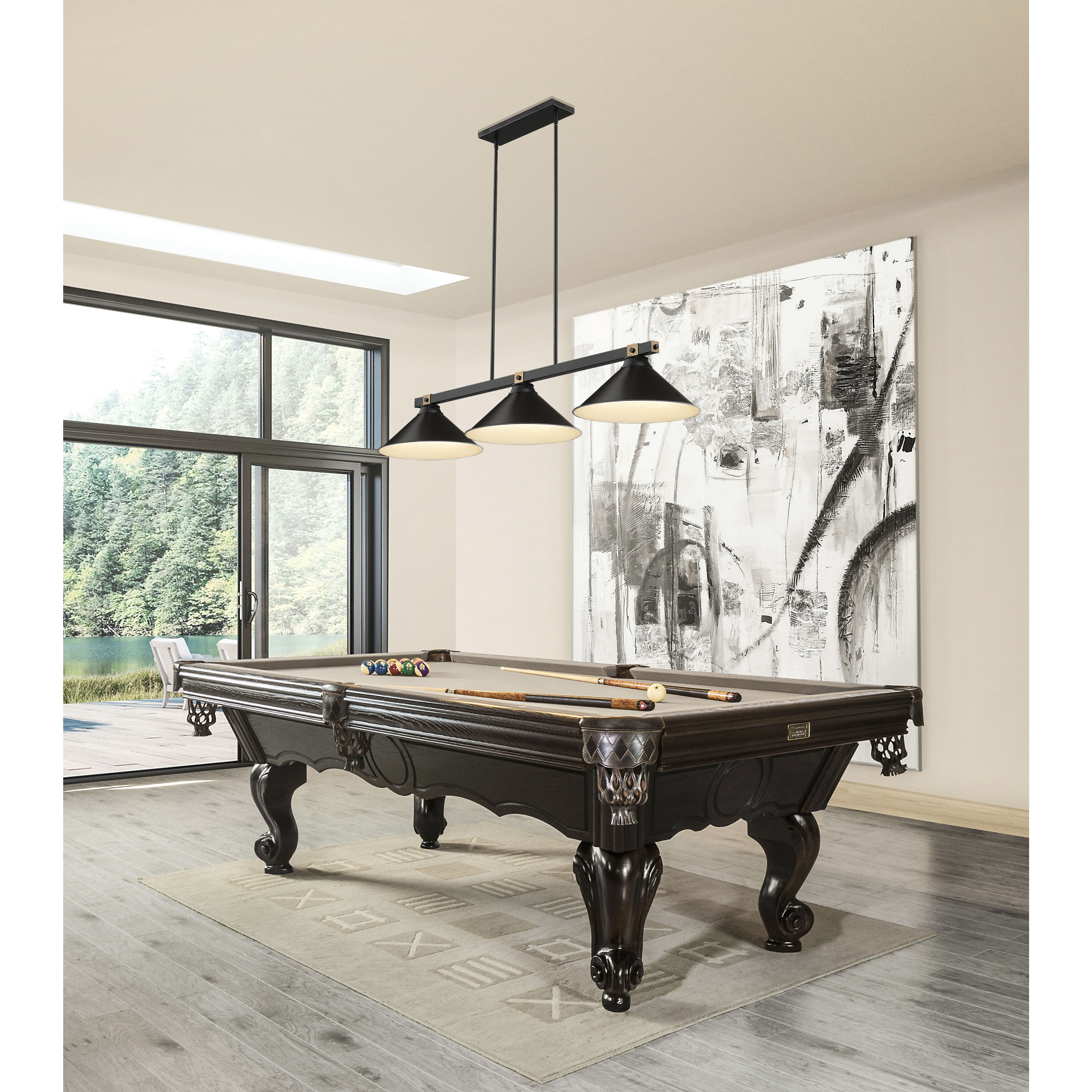 Bronte 3 Light 54 inch Matte Black and Rubbed Brass Billiard Light Ceiling Light