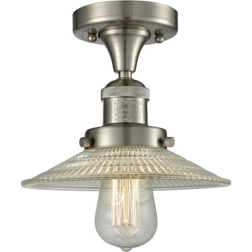 Franklin Restoration Halophane 1 Light 9 inch Brushed Satin Nickel Semi-Flush Mount Ceiling Light in Clear Halophane Glass, Franklin Restoration