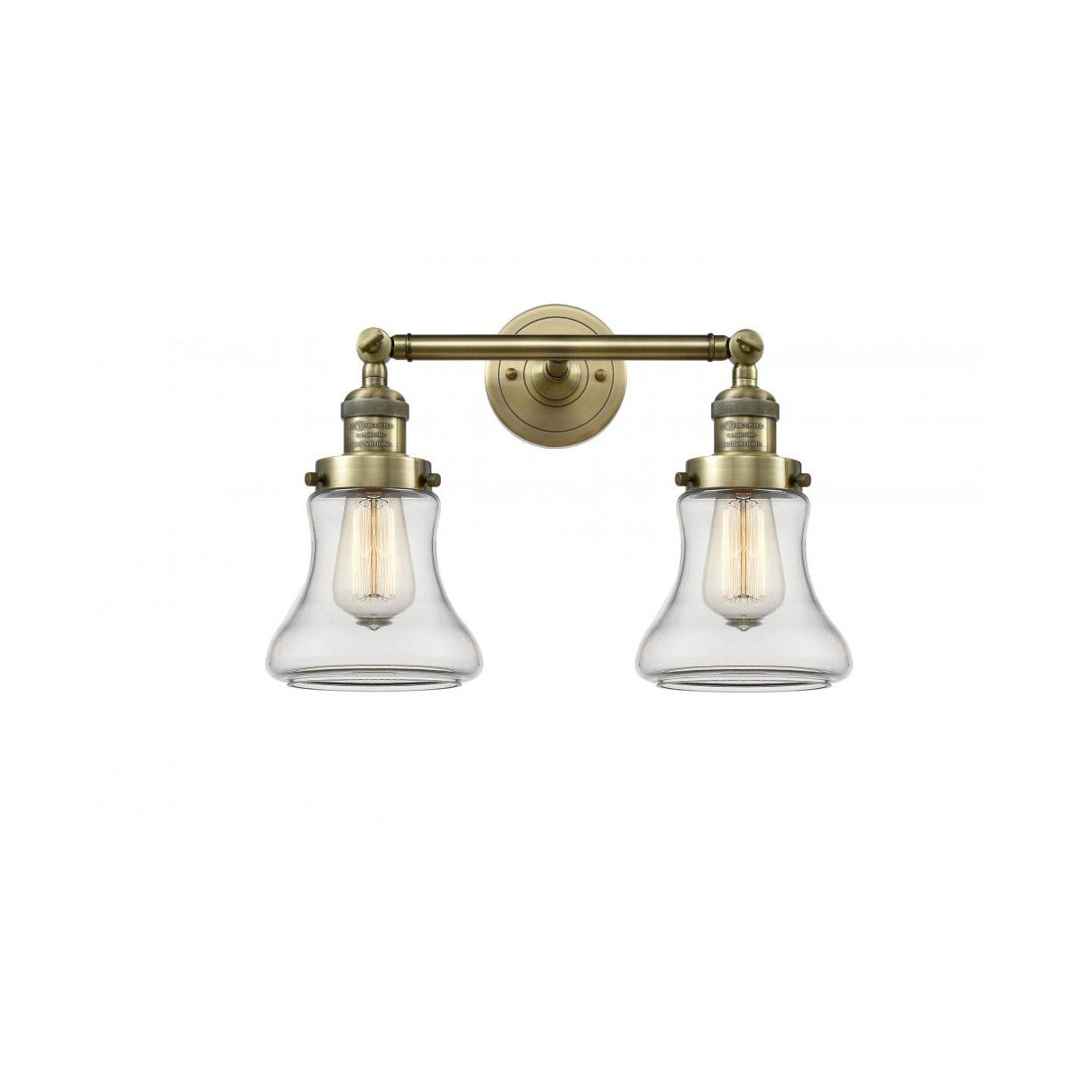 Franklin Restoration Bellmont 2 Light 17 inch Antique Brass Bath Vanity Light Wall Light in Incandescent, Clear Glass, Franklin Restoration