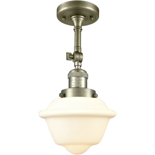 Franklin Restoration Small Oxford 1 Light 8 inch Antique Brass Semi-Flush Mount Ceiling Light in Incandescent, Matte White Glass, Franklin Restoration