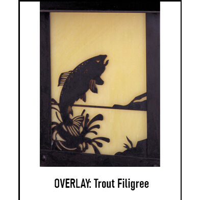 Timber Ridge 1 Light 13 inch Verdigris Patina Column Mount in Amber Mica, Trout Filigree