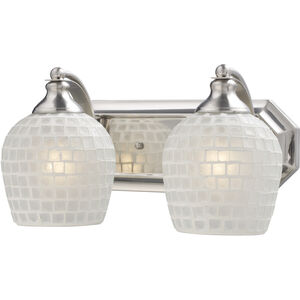 Mix-N-Match 2 Light 14 inch Satin Nickel Vanity Light Wall Light in White Mosaic Glass, Incandescent