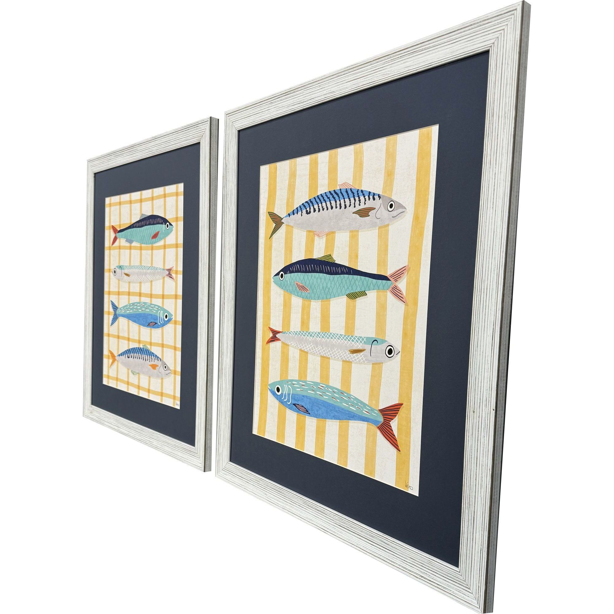 Little Fish Blue and Multi and Turquoise and Yellow Framed Art