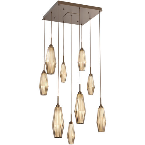 Aalto LED 27.1 inch Flat Bronze Chandelier Ceiling Light in Optic Rib Bronze, 2700K LED, Square Multi-Port
