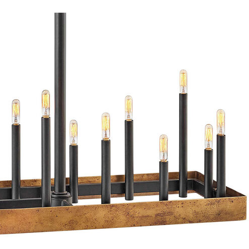 Wells LED 45 inch Weathered Brass with Black Indoor Linear Chandelier Ceiling Light