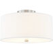 Textile Collection 3 Light 14 inch Brushed Nickel Semi Flush Ceiling Light in White, Classic Family
