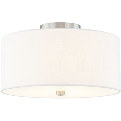 Textile Collection 3 Light 14 inch Brushed Nickel Semi Flush Ceiling Light in White, Classic Family