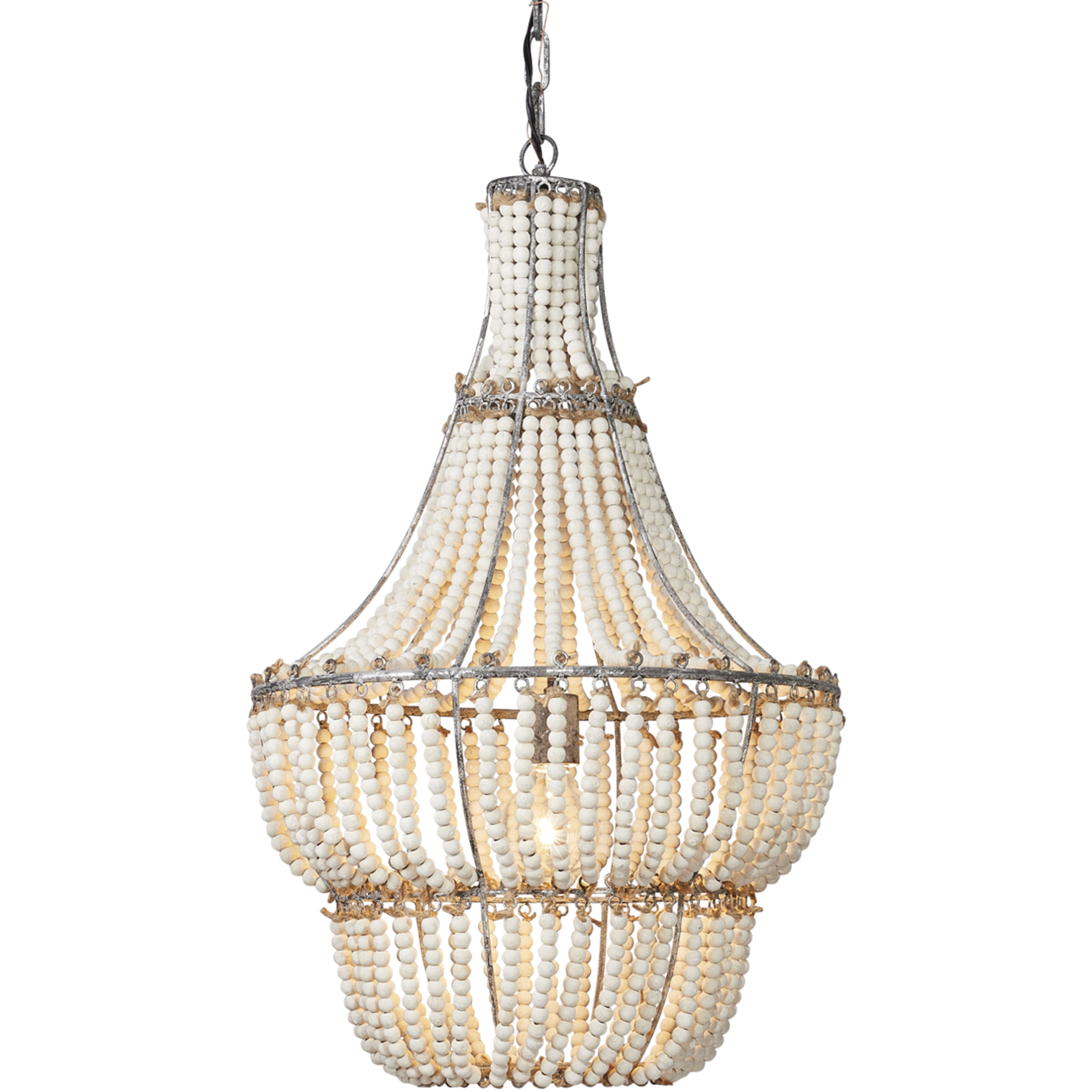 Blanca 1 Light 18 inch White Washed Wood Beads and Antique Grey Chandelier Ceiling Light
