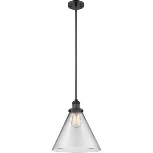 Franklin Restoration X-Large Cone LED 12 inch Matte Black Pendant Ceiling Light in Clear Glass, Franklin Restoration