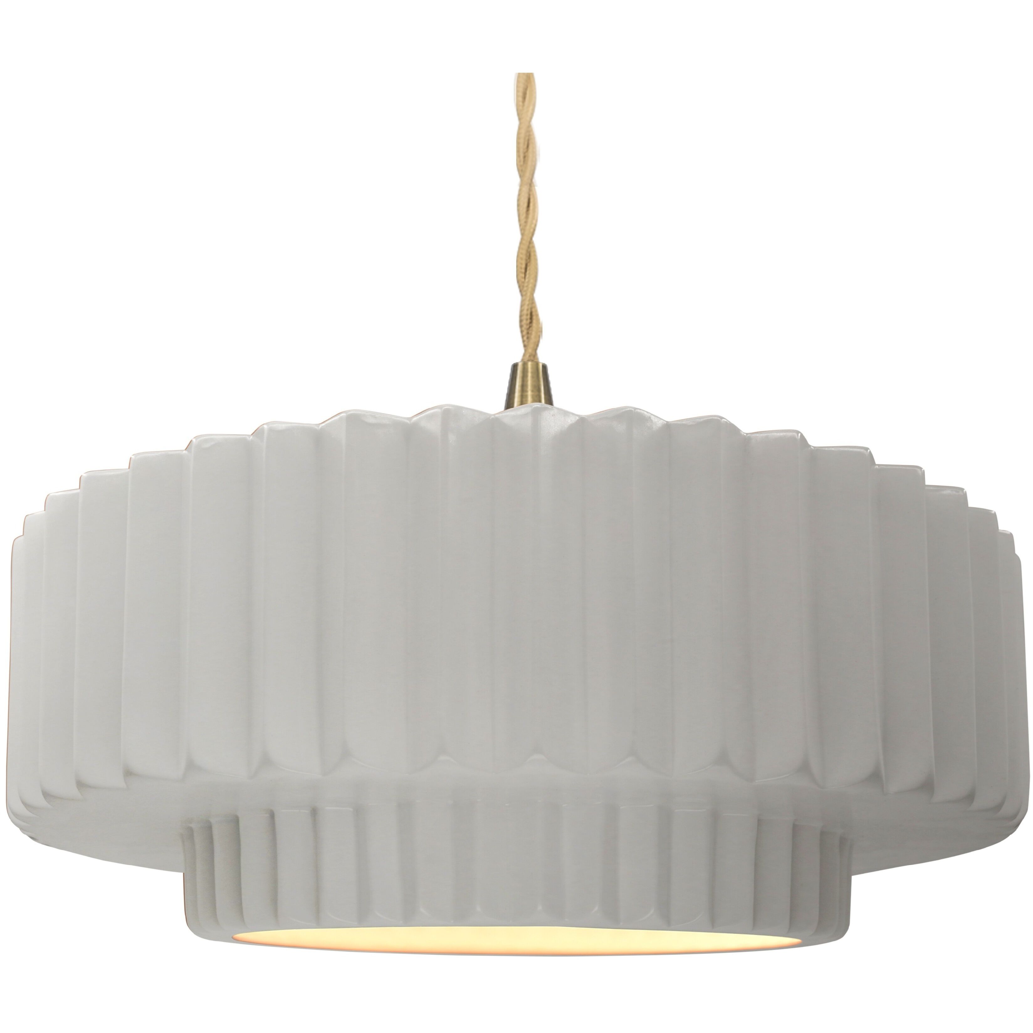 Radiance Collection - Pleated Tier 1 Light 16.25 inch Bisque and Brushed Brass Pendant Ceiling Light in Replaceable Bulb, Beige Twist Cord, 16.25W x 6H, Form+Finish+Function