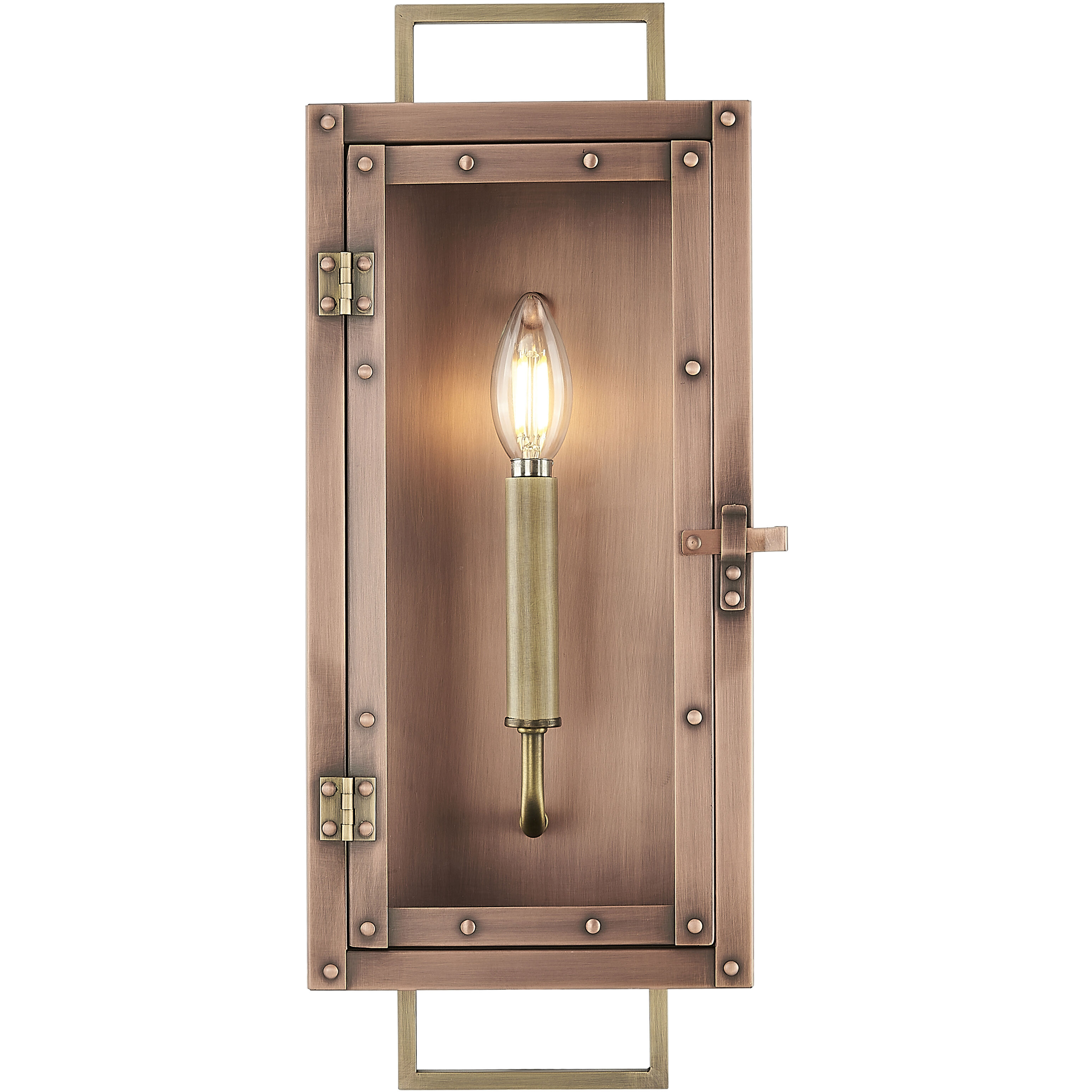 Spencer 1 Light 18 inch Antique Copper with Brass Accents Exterior Wall Mount