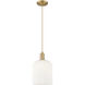 Downtown Urban Bridal Veil 1 Light 8 inch Brushed Brass Mini Pendant Ceiling Light in Gloss White Glass