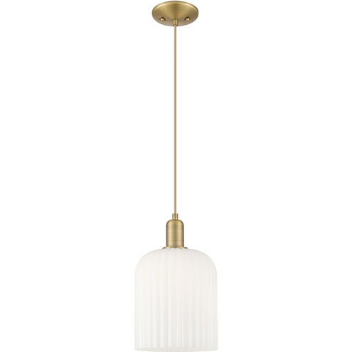 Downtown Urban Bridal Veil 1 Light 8 inch Brushed Brass Mini Pendant Ceiling Light in Gloss White Glass