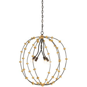 Anomaly 4 Light 26 inch Black Iron and Antique Gold Leaf Chandelier Ceiling Light, Orb