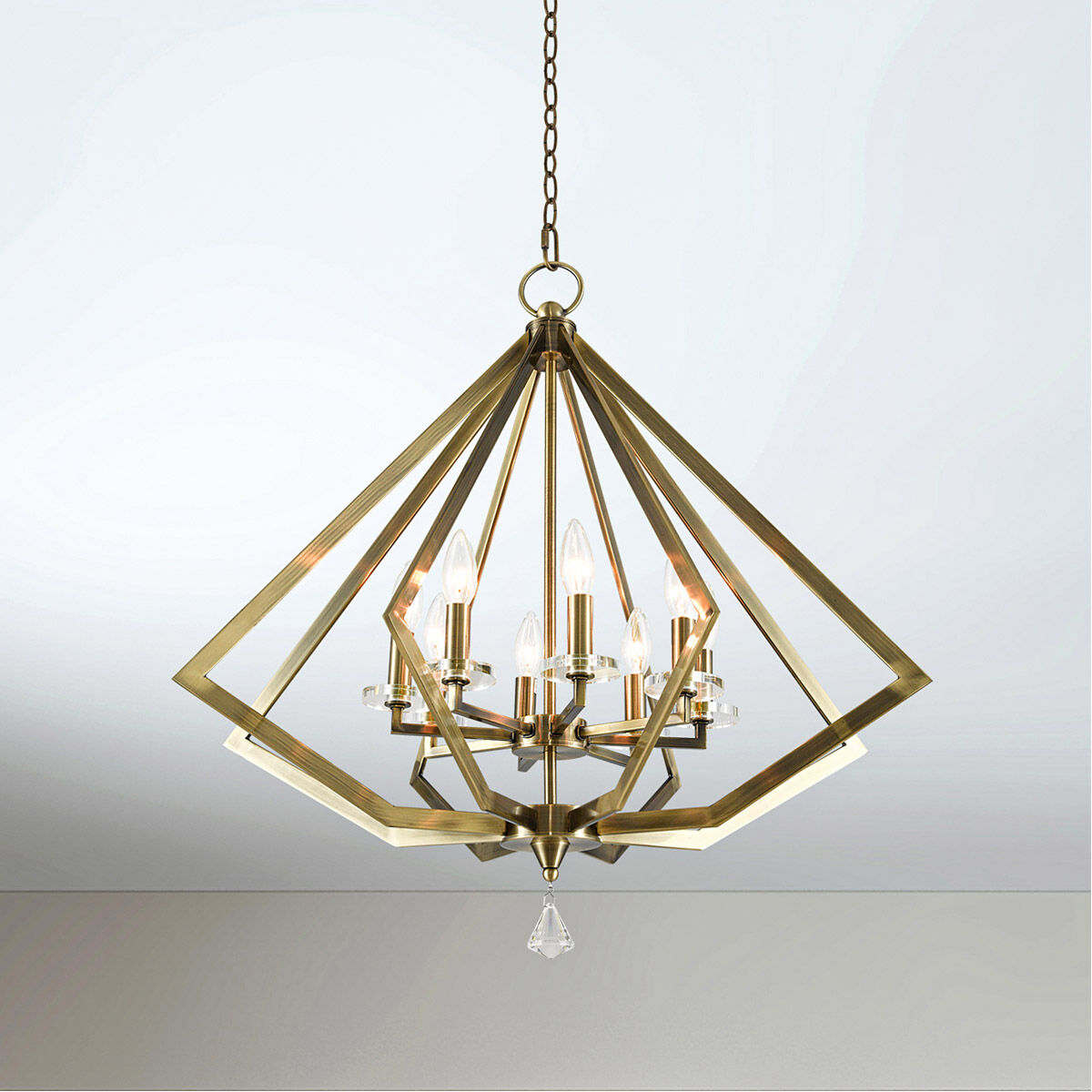 Diamond 8 Light 28 inch Antique Brass Chandelier Ceiling Light