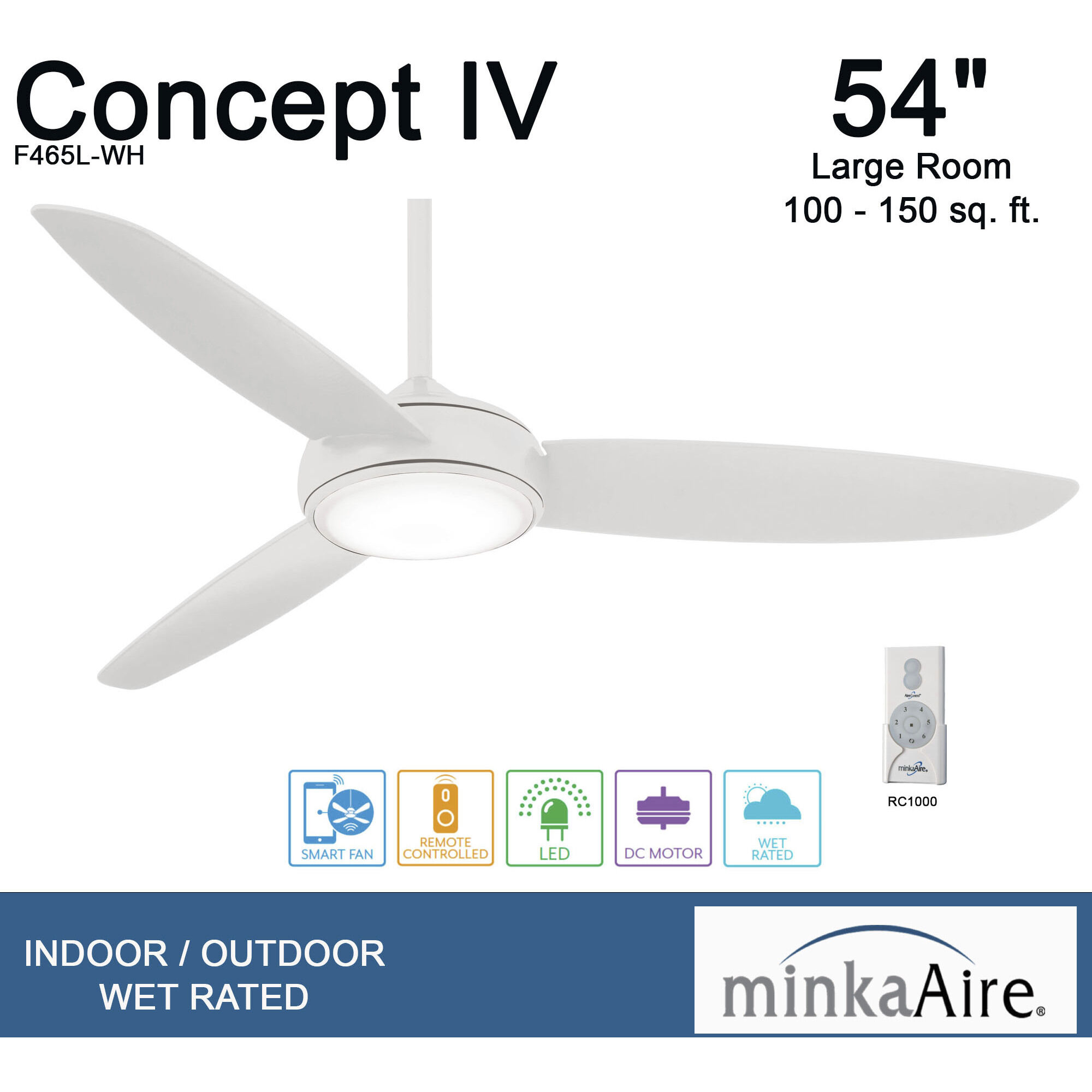 Concept IV 54 inch White Outdoor Ceiling Fan