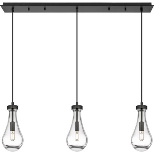 Owego 3 Light 36.88 inch Matte Black Linear Pendant Ceiling Light in Clear Glass
