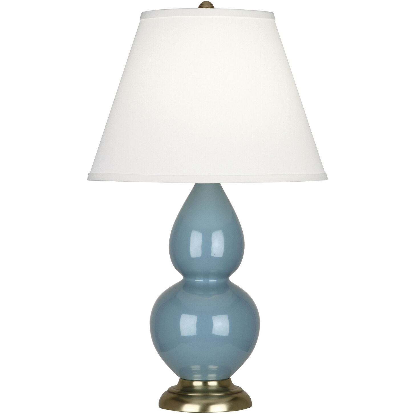 Small Double Gourd 22.75 inch 150 watt Steel Blue Glazed Ceramic with Antique Brass Accent Lamp Portable Light in Pearl Dupioni