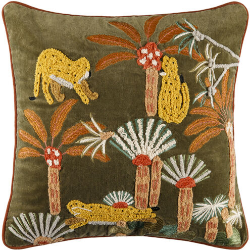 Junglesque 22 X 22 inch Dark Green/Dusty Coral/Wheat/Aqua/Camel Accent Pillow