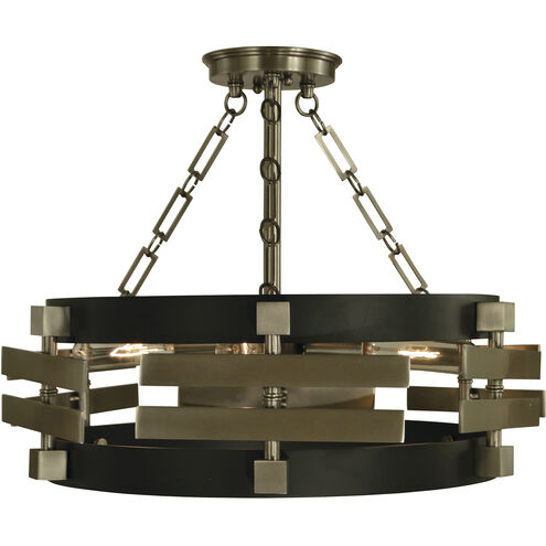 Eden 3 Light 18 inch Brushed Brass with Matte Black Semi-Flush Mount Ceiling Light