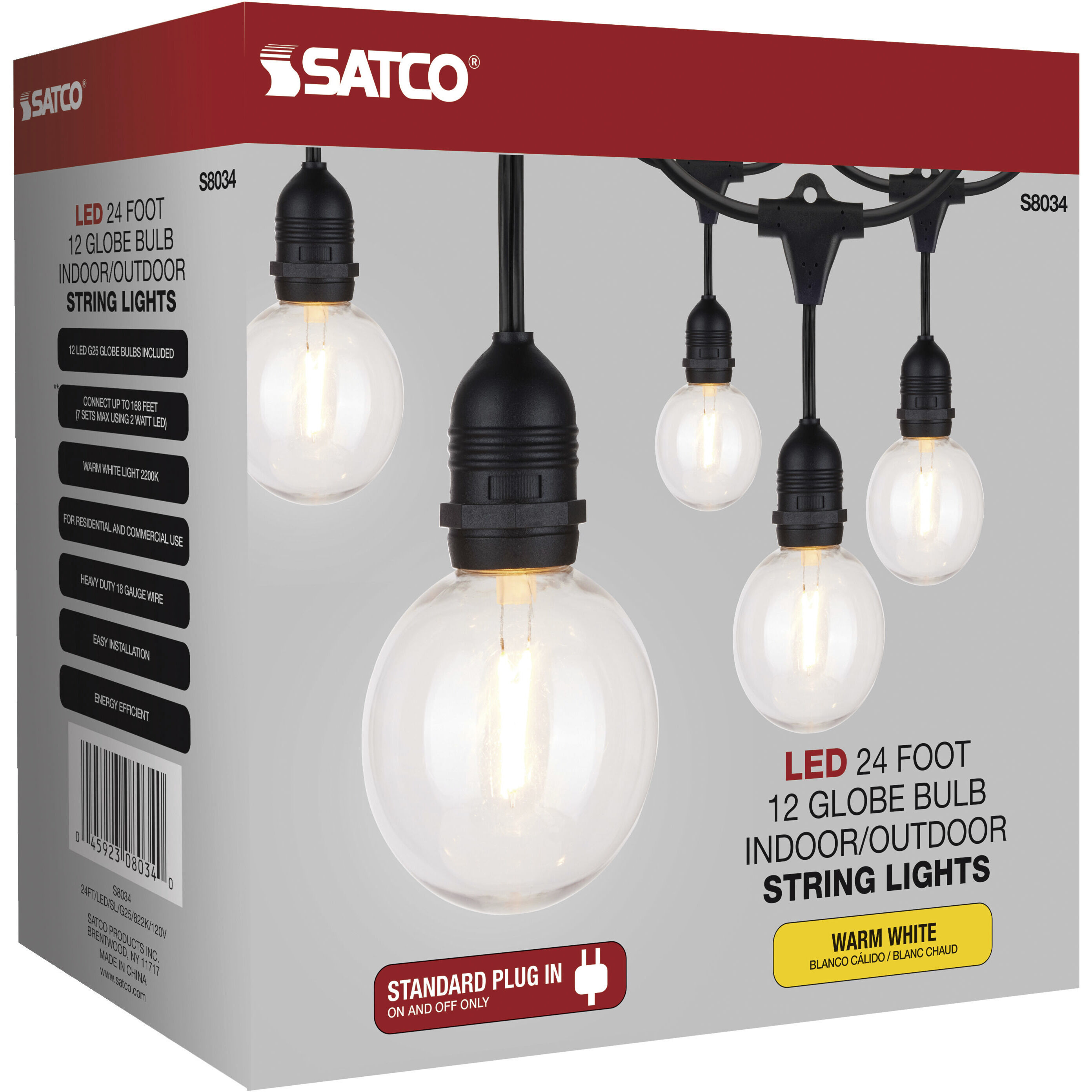 Satco S8034 Lumos 12 Light LED 24 foot Black LED String Lights