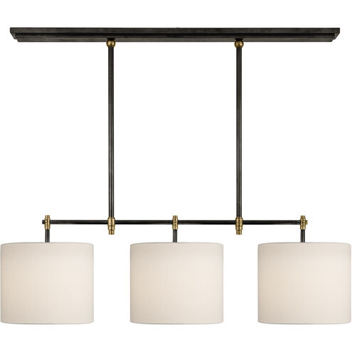 Thomas O'Brien Bryant 3 Light 36 inch Bronze and Hand-Rubbed Antique Brass Billiard Light Ceiling Light in Linen, Small