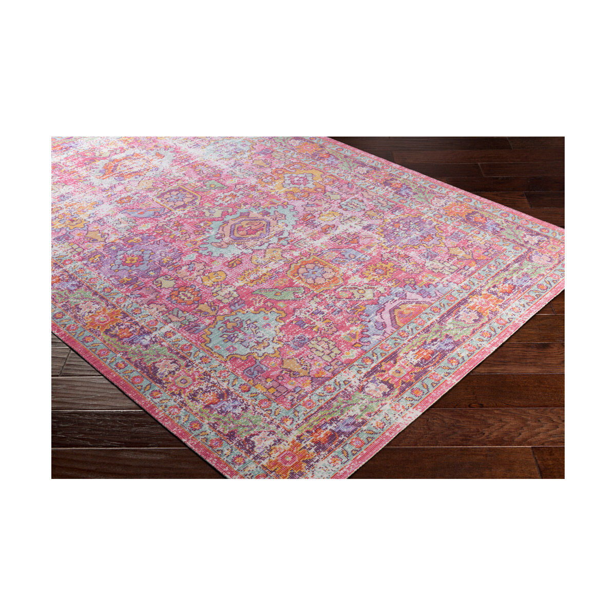 Antioch 69 X 47 inch Bright Pink/Lavender/Saffron/Dark Purple/Lime Rugs, Rectangle