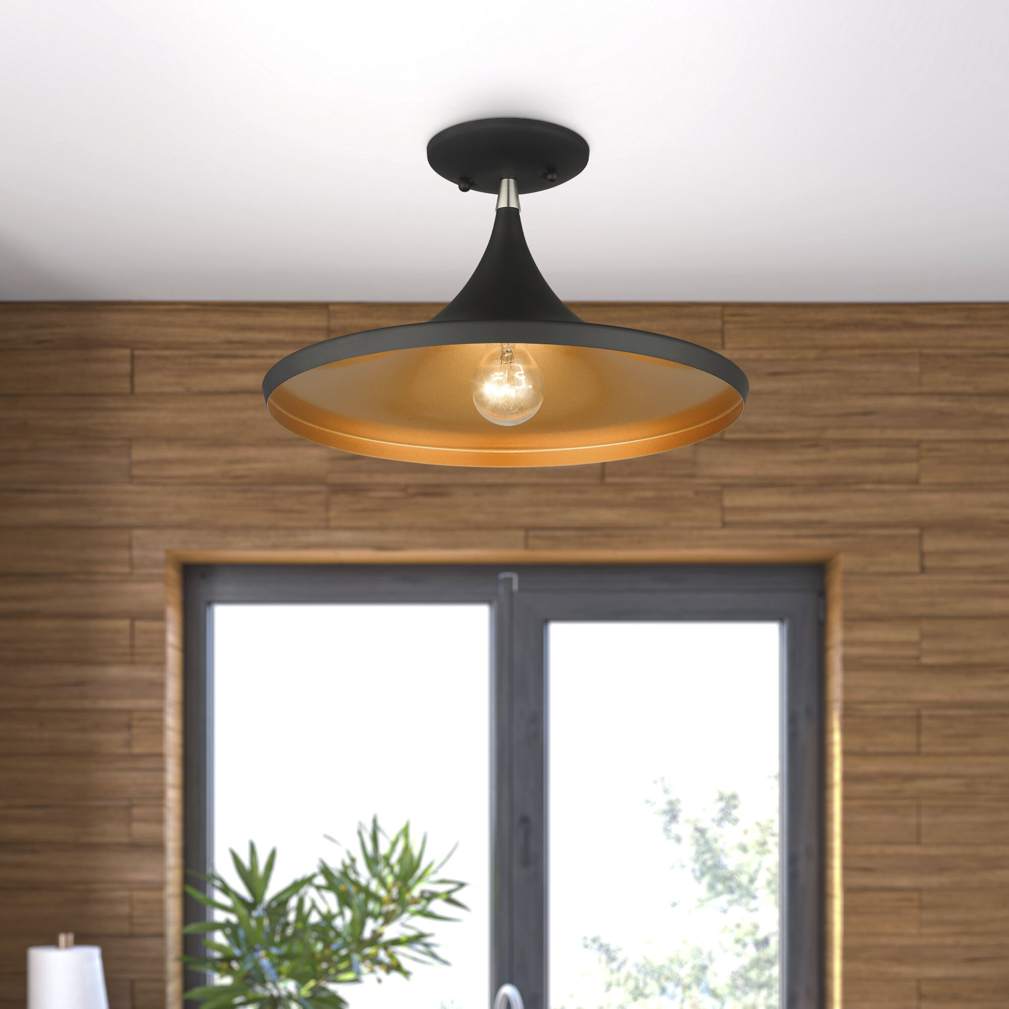 Waldorf 1 Light 14 inch Black with Brushed Nickel Finish Accents Semi-Flush Ceiling Light in Black with Brushed Nickel Accent