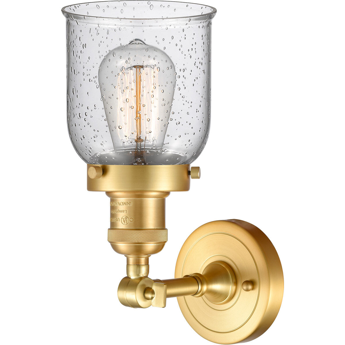 Franklin Restoration Small Bell 1 Light 5 inch Satin Gold Sconce Wall Light in Seedy Glass, Franklin Restoration