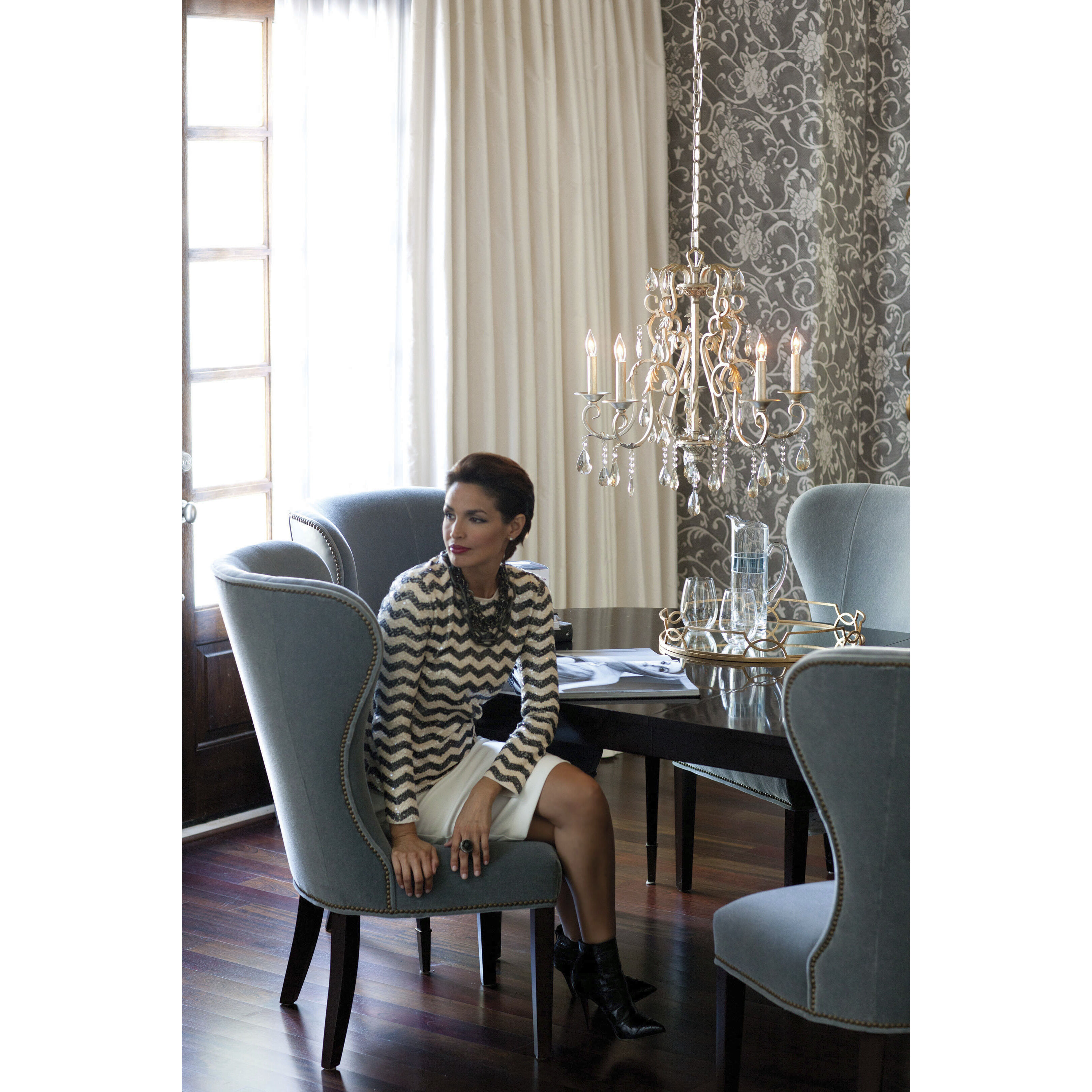 Carlton 5 Light 24 inch Silver Leaf Indoor Chandelier Ceiling Light