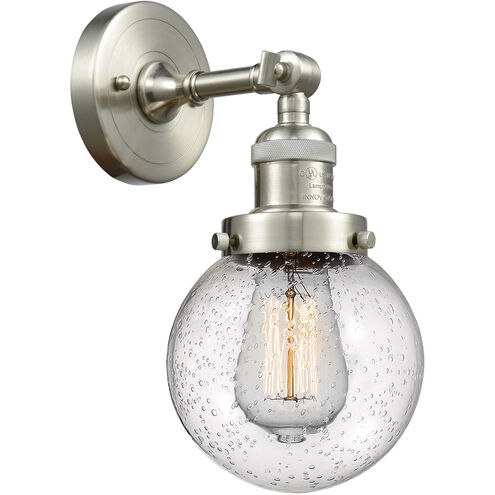 Franklin Restoration Beacon LED 6 inch Brushed Satin Nickel Sconce Wall Light in Seedy Glass, Franklin Restoration