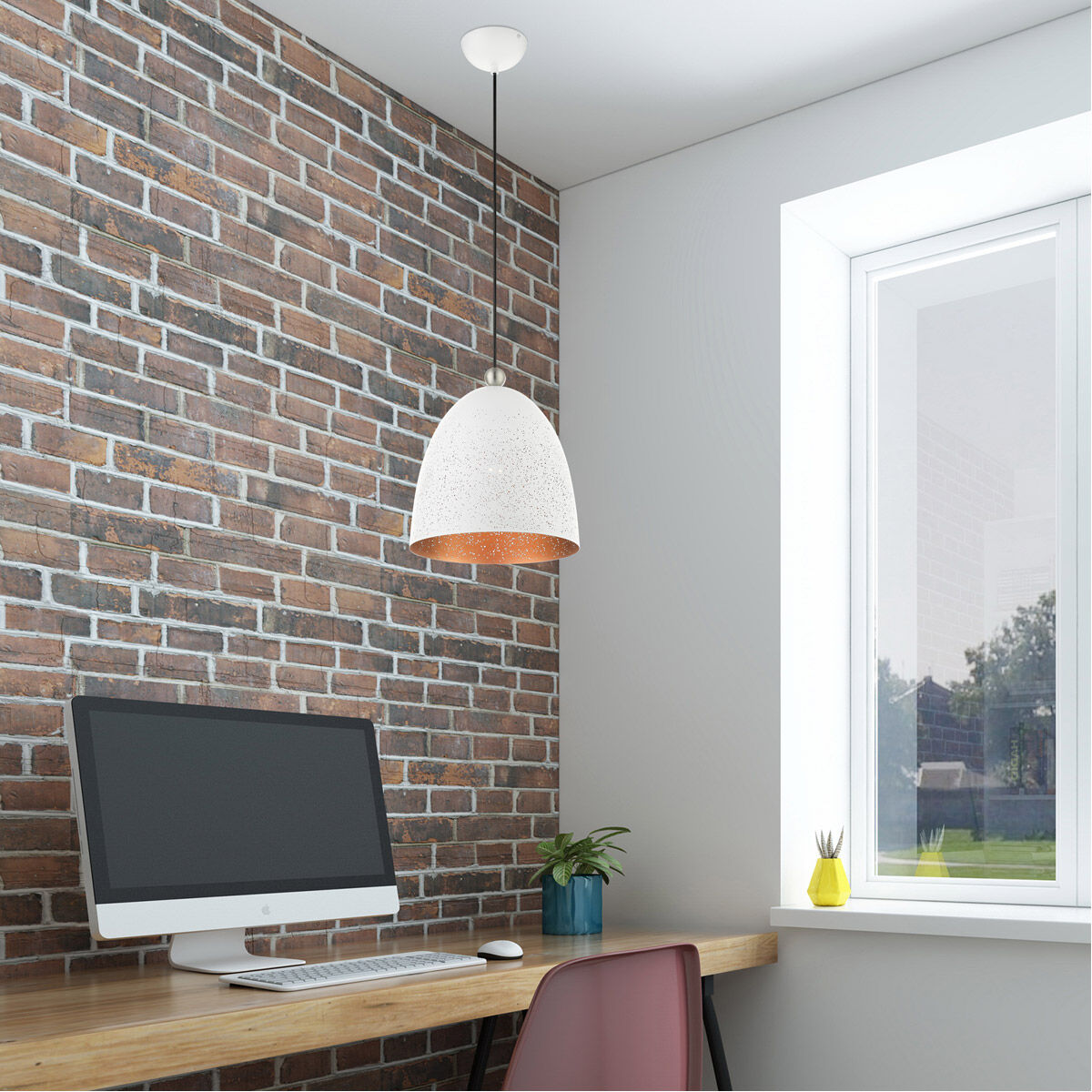 Arlington 1 Light 12 inch White with Brushed Nickel Accents Pendant Ceiling Light