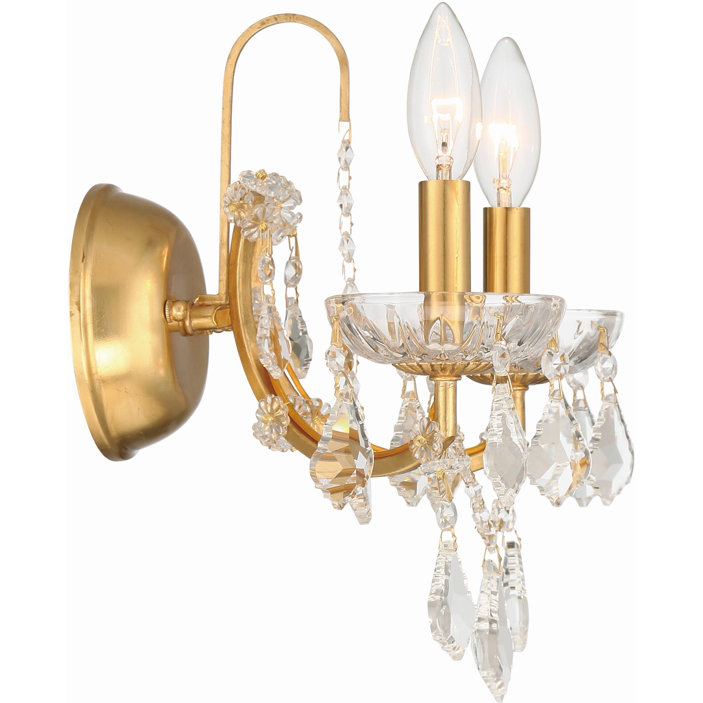 Filmore Sconce Wall Light in Clear Hand Cut, Antique Gold
