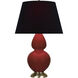 Double Gourd 31 inch 150 watt Oxblood with Antique Brass Table Lamp Portable Light in Ink Black with Rose Red